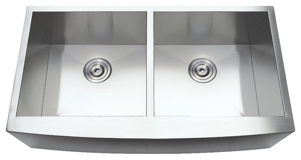 Gourmetier Stainless Steel Double Bowl Farmhouse Kitchen Sink, Brushed