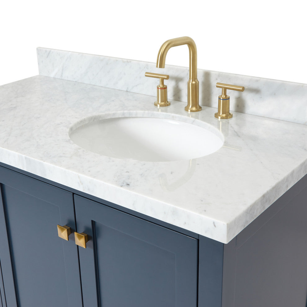 Ariel Cambridge 43" Right Offset Oval Sink Midnight Blue Vanity, No Mirror