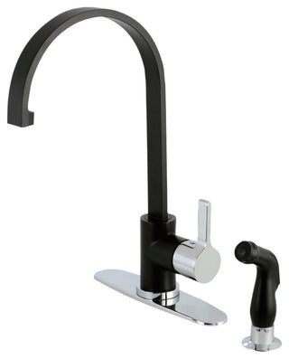 Gourmetier Single-Handle Kitchen Faucet w/Sprayer, Matte Black/Polished Chrome
