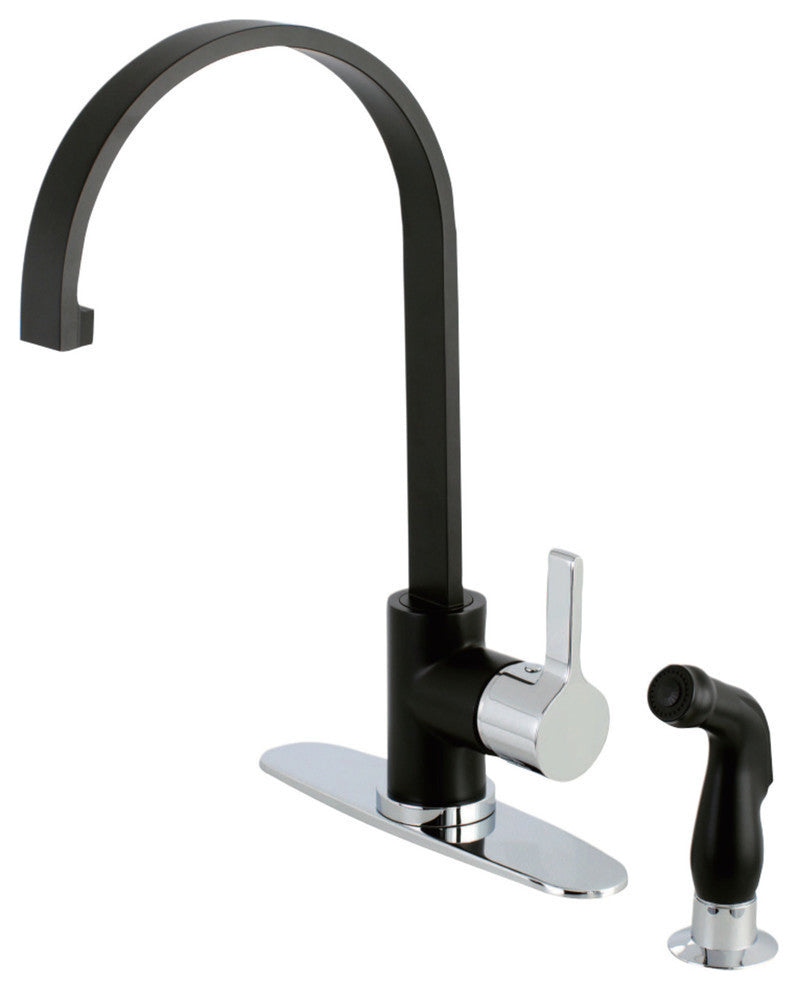 Gourmetier Single-Handle Kitchen Faucet w/Sprayer, Matte Black/Polished Chrome