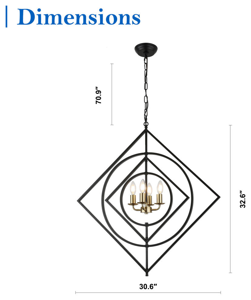 30" Modern Metal Frame Chandelier with 4-Lights Adjustable Shades
