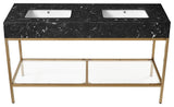 Marmo Bathroom Vanity, Black, 60" Wide, Brushed Brass Finish