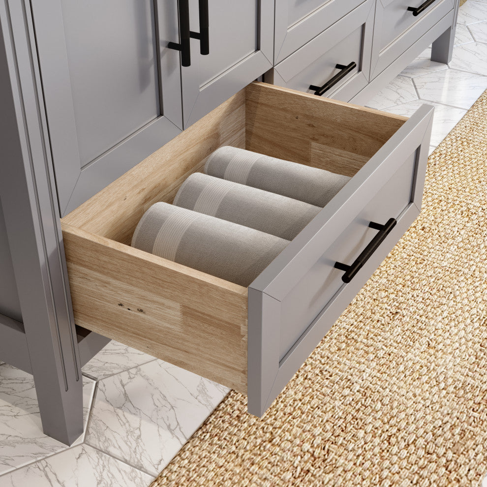 Houston 72" Double Vanity With Power Bar and Drawer Organizer, Oxford Gray