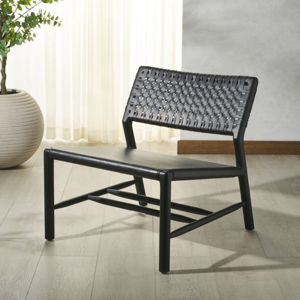 Safavieh Couture Valdina Woven Leather Acccent, Black