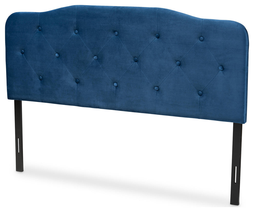 Gregory Navy Blue Velvet Fabric Upholstered King Size Headboard