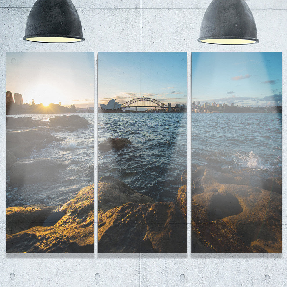 "Sunset at Opera House Sydney" Metal Wall Art, 3 Panels, 36"x28"
