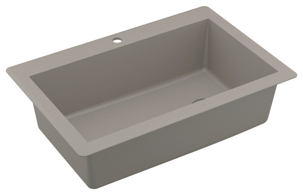 Karran Drop-In Quartz 33" 1-Hole Single Bowl Kitchen Sink, Concrete
