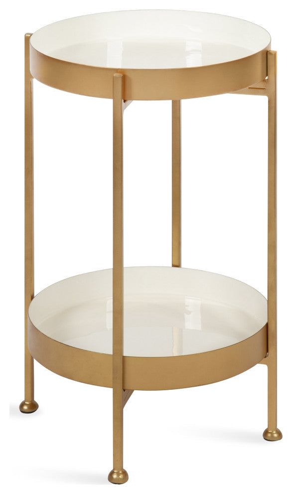 Nira Two-Tiered Metal Side Table, White/Gold 15x15x24