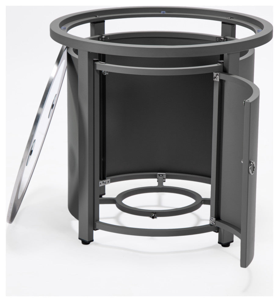 LeisureMod Walbrooke Round Fire Pit Table and Tank Holder, Gray