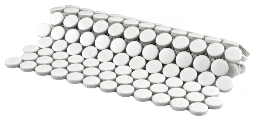 Metro Penny Round Porcelain Mosaic Floor and Wall Tile, Matte White