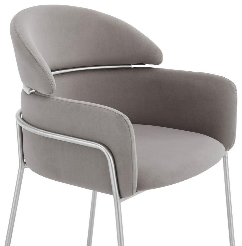 Portia Gray Velvet and Brushed Stainless Steel Dining Room Chairs - Set of 2