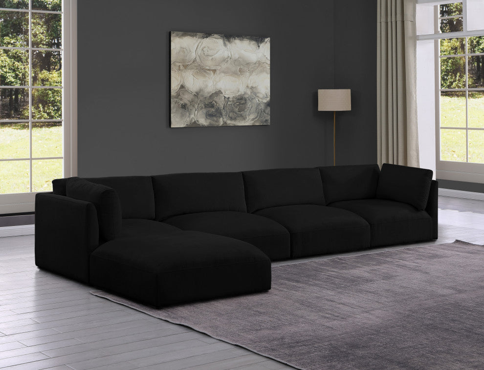 Ease Fabric Upholstered L-Shaped Modular Sectional, Black, 4 Piece: 2 Corner, 2 Armless, 1 Ottoman
