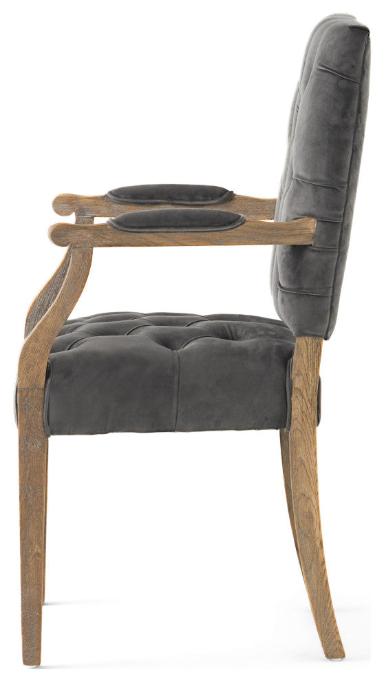 GDF Studio Myrtle Contemporary Velvet Tufted Dining Arm Chair, Charcoal and Oak