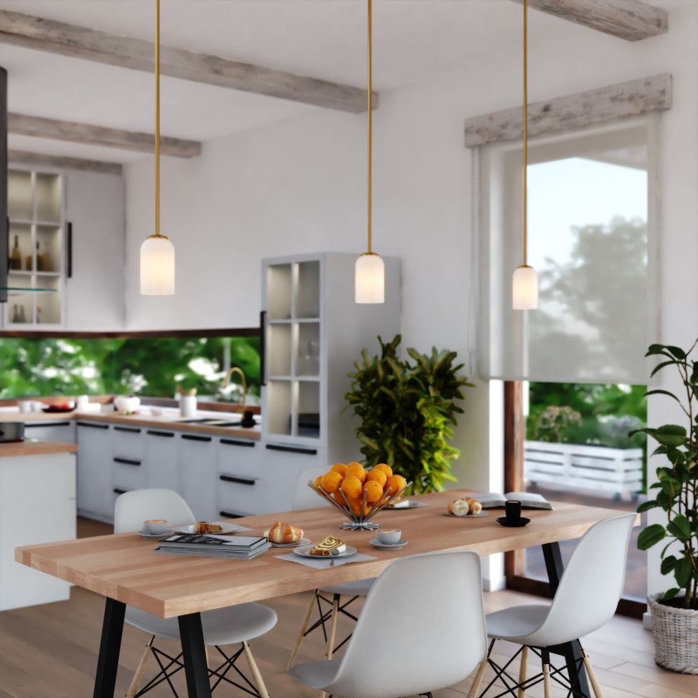 Shelby Gold Brass Transitional Mini Pendant Ceiling Light White Glass