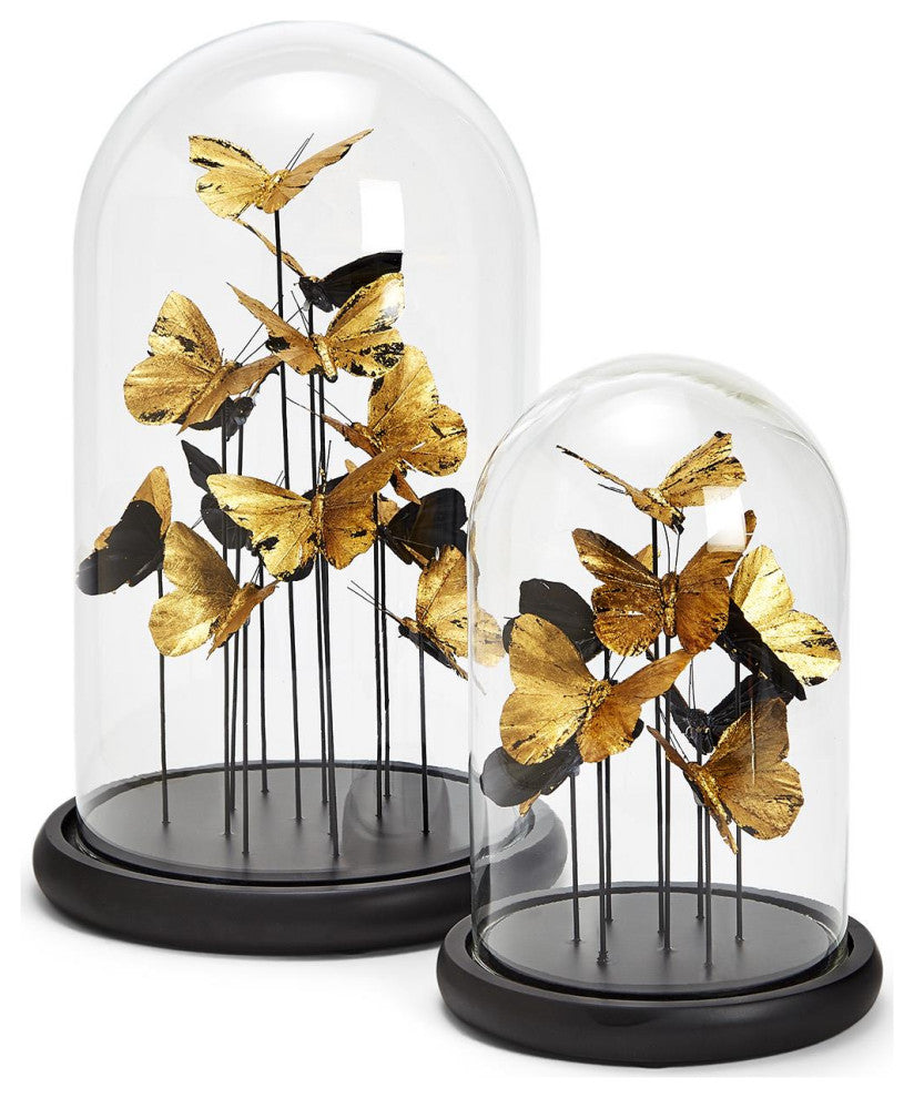 Two's Company Set of 2 Golden Butterflies in Dome