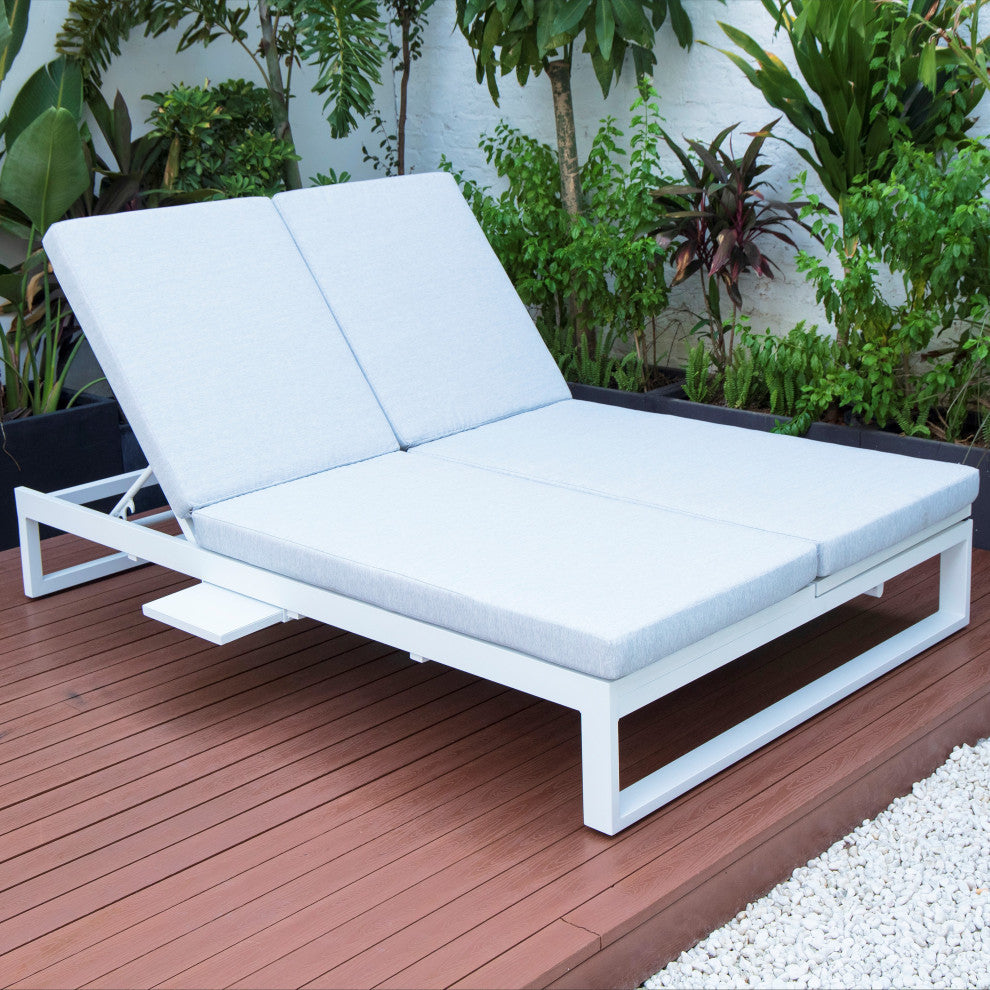 LeisureMod Chelsea Convertible 2-in-1 Sofa and Double Chaise Lounge, Light Gray