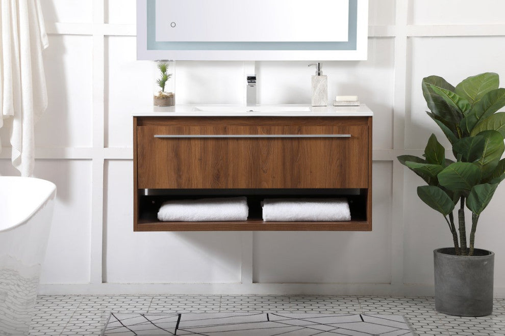 40" Single Bathroom Floating Vanity, Walnut Brown