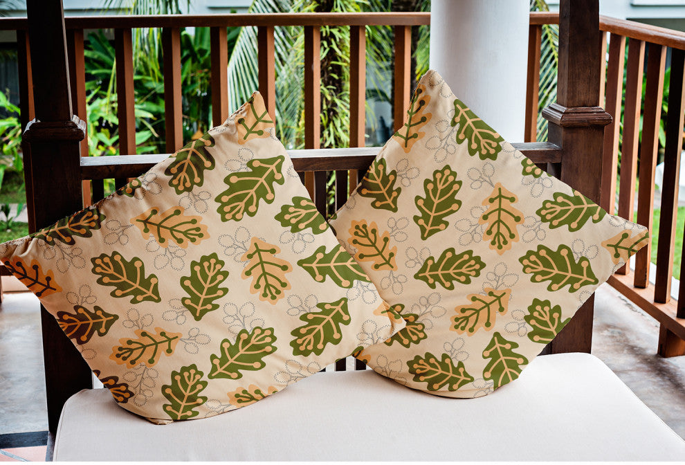 18" x 18" Retro Leaves Indoor/Outdoor Polyester Throw Pillow, Olive