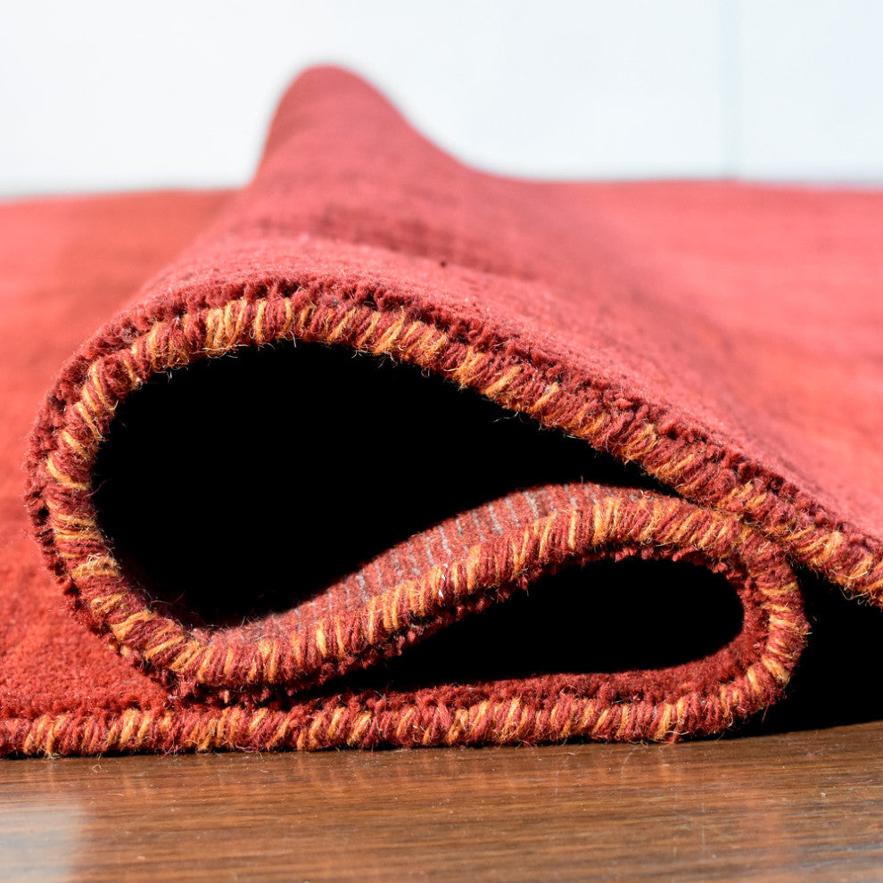 HAND KNOTTED LOOM WOOL ECO-FRIENDLY AREA RUGS-Rectangle,Orange Red,Contemporary