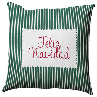 Feliz Navidad Ticking Accent Pillow, Forest Green, 26"x26"