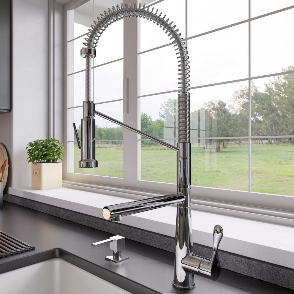 Double Spout Commercial Spring Kitchen Faucet, Polished Chrome