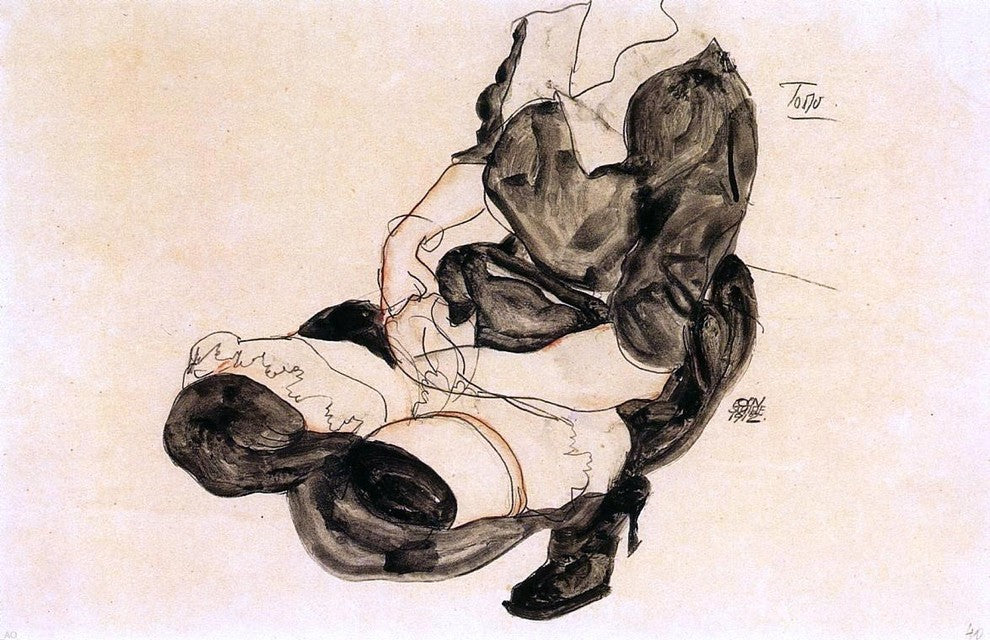 Egon Schiele Female Torso, Squatting - 18" x 27" Premium Canvas Print