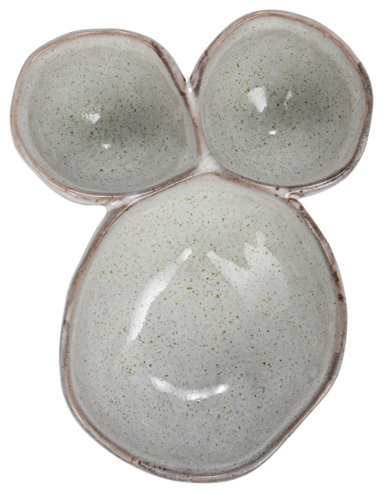 Stoneware Footed Serving Dish With 3 Sections, Cream