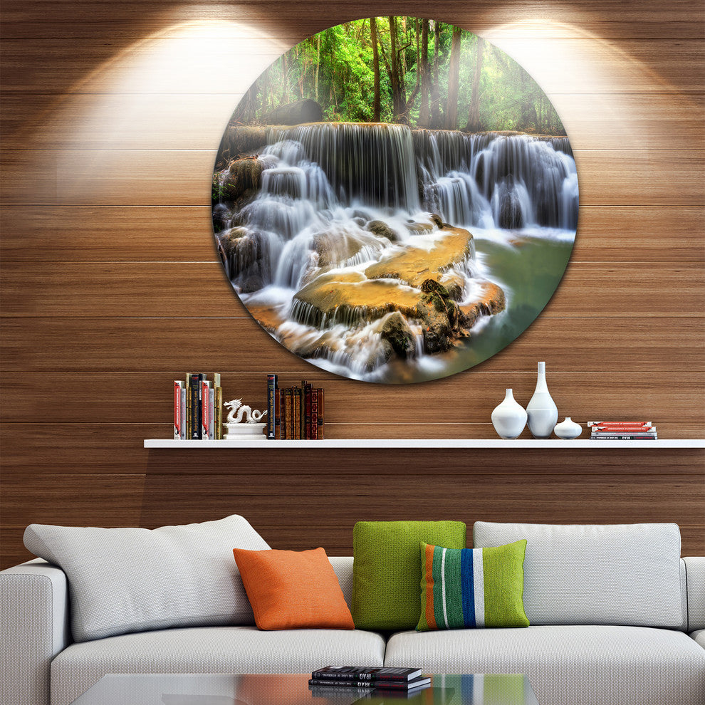 Level Six Of Huai Mae Kamin Waterfall, Large Disc Metal Wall Art, 11"