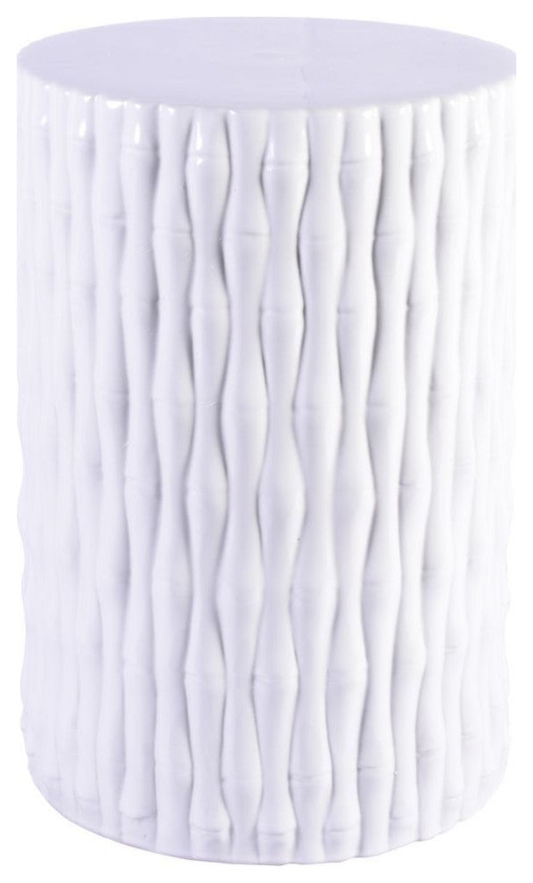 White Cylinder Garden Stool Bamboo Carving