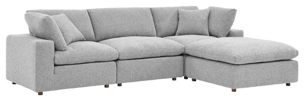 Commix Down Filled Overstuffed Boucle Fabric 4-Piece Sectional Sofa, Light Gray