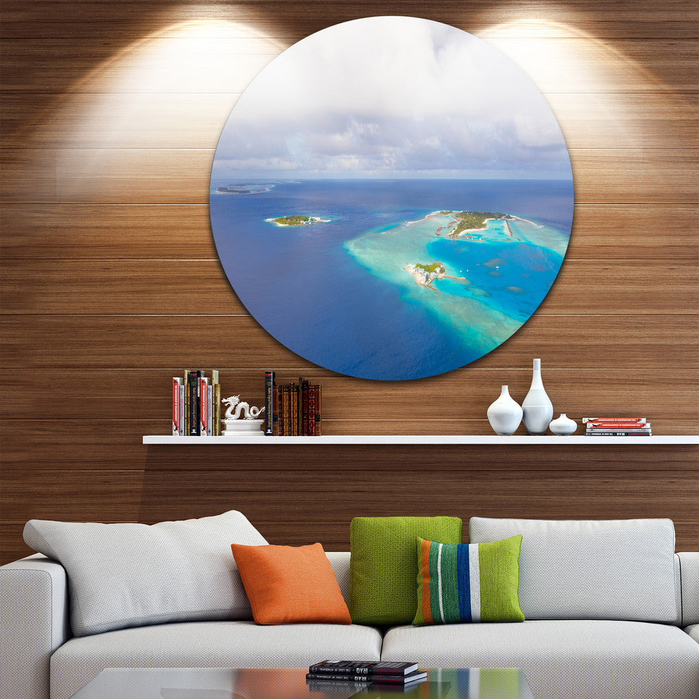 Aerial View Of Maldives Island, Modern Seascape Round Wall Art, 23"
