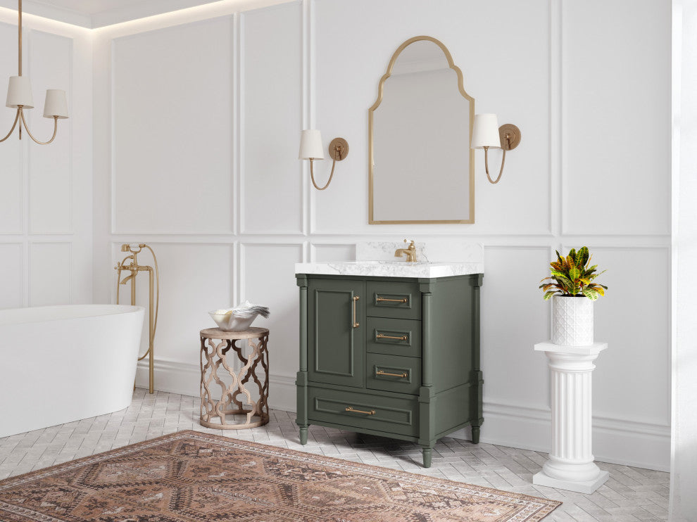 Aberdeen 30 Single Sink Bath Vanity in Pewter Green 2" White Quartz