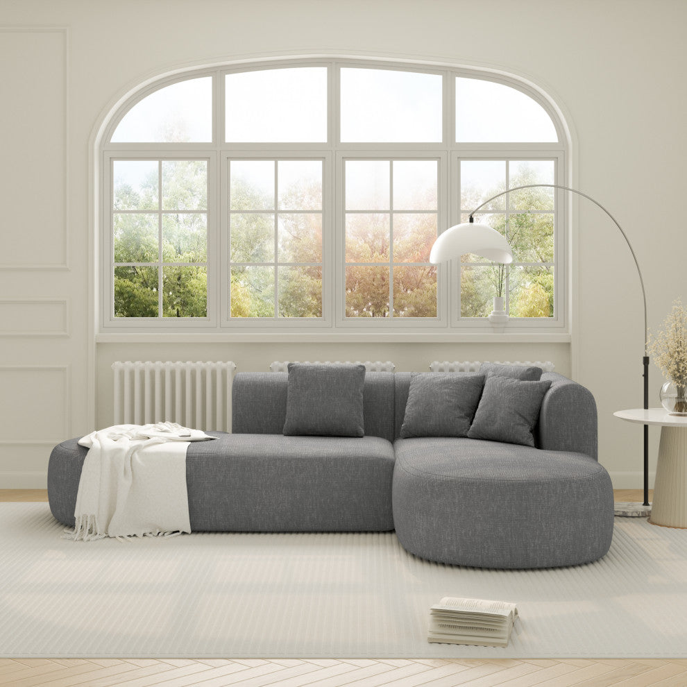 GDF Studio L-Shape Upholstered Chenille Corner Sectional Sofa with Pillows, Gray