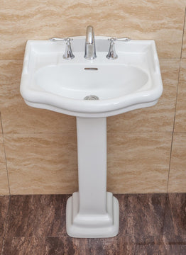 Roosevelt Pedestal Sink Only, White, 8" Faucet Spread, 22" Sink