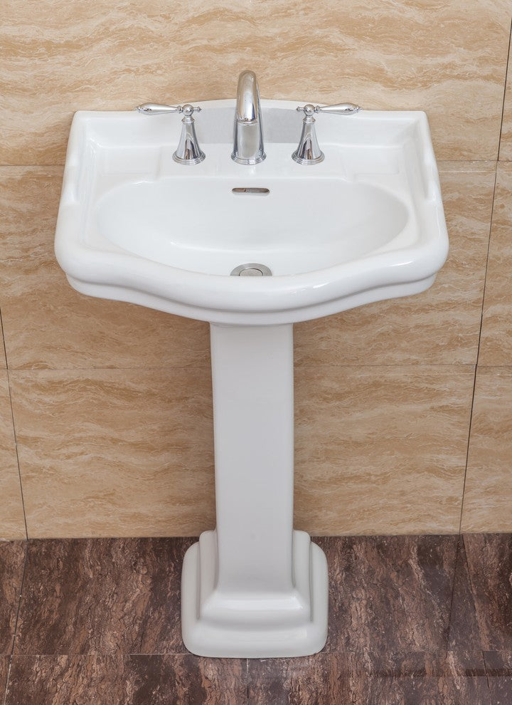 Roosevelt Pedestal Sink Only, White, 8" Faucet Spread, 22" Sink