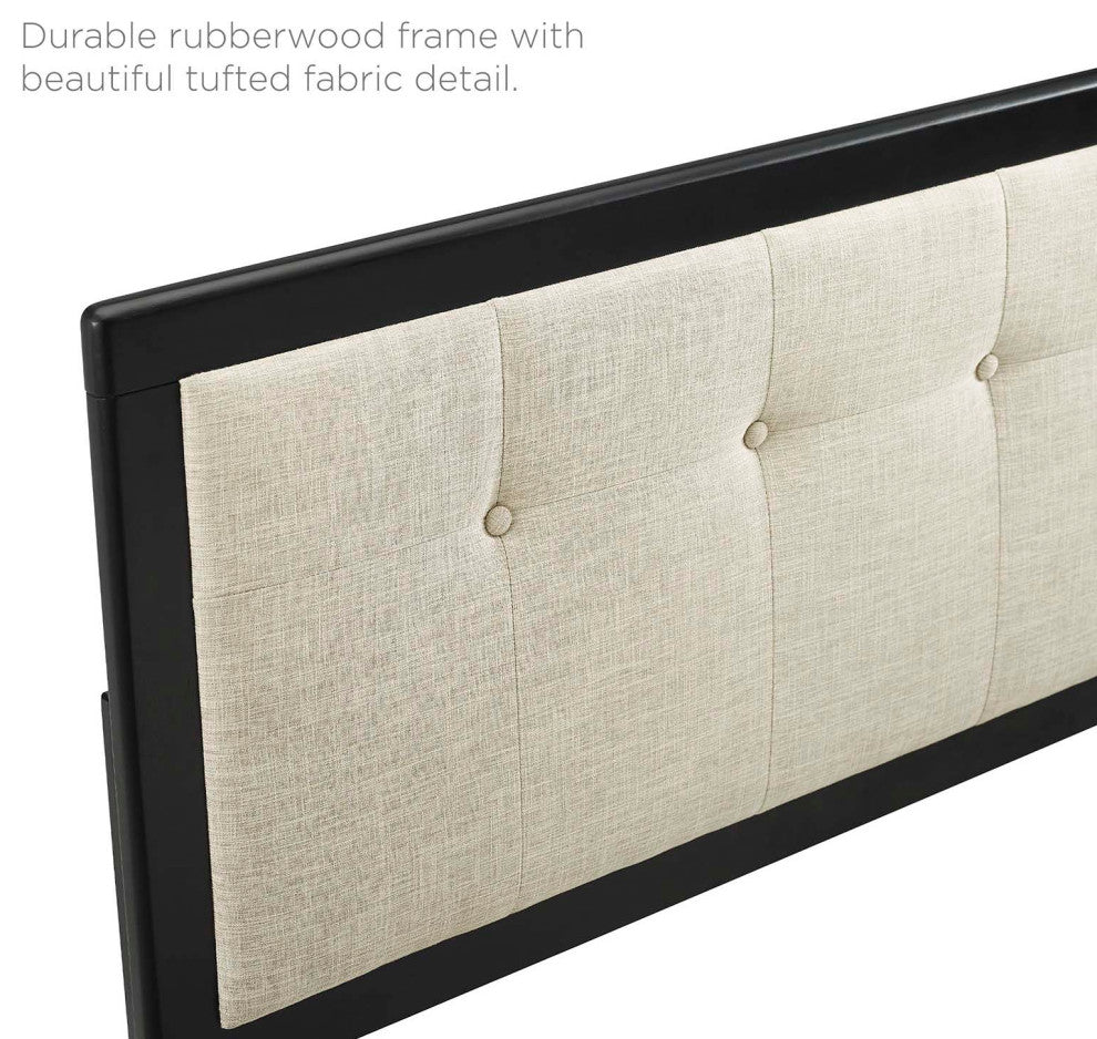 Draper Tufted Queen Fabric and Wood Headboard Black Beige