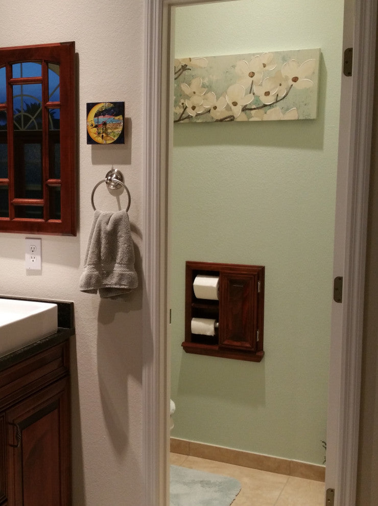 Hyacinth Wood Recessed Double Toilet Paper Holder With Cabinet 14x16.25, Primed Gray