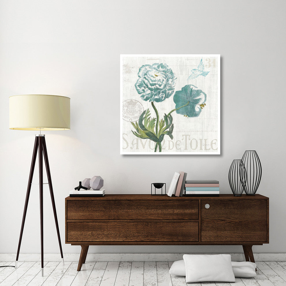 "Floral Messages on Wood I Blue" Digital Paper Print by Sue Schlabach, 42"x42"