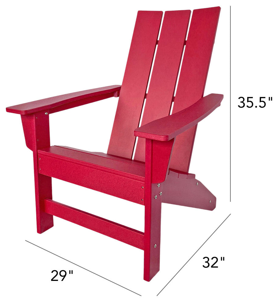 Shoreside Modern Outdoor Patio Adirondack Chair, Red