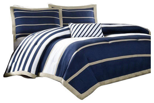 Mi Zone Microfiber Printed Duvet Cover Set, Khaki/Navy, Full/Queen