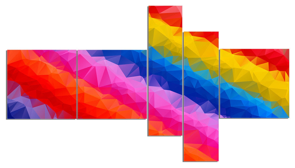 Multi Color Polygonal Pencils, Abstract Canvas Art Print, 60"x32", 5 panels