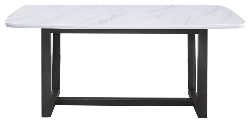Benzara BM251305 Dining Table With Marble Top and Trestle Base, Gray