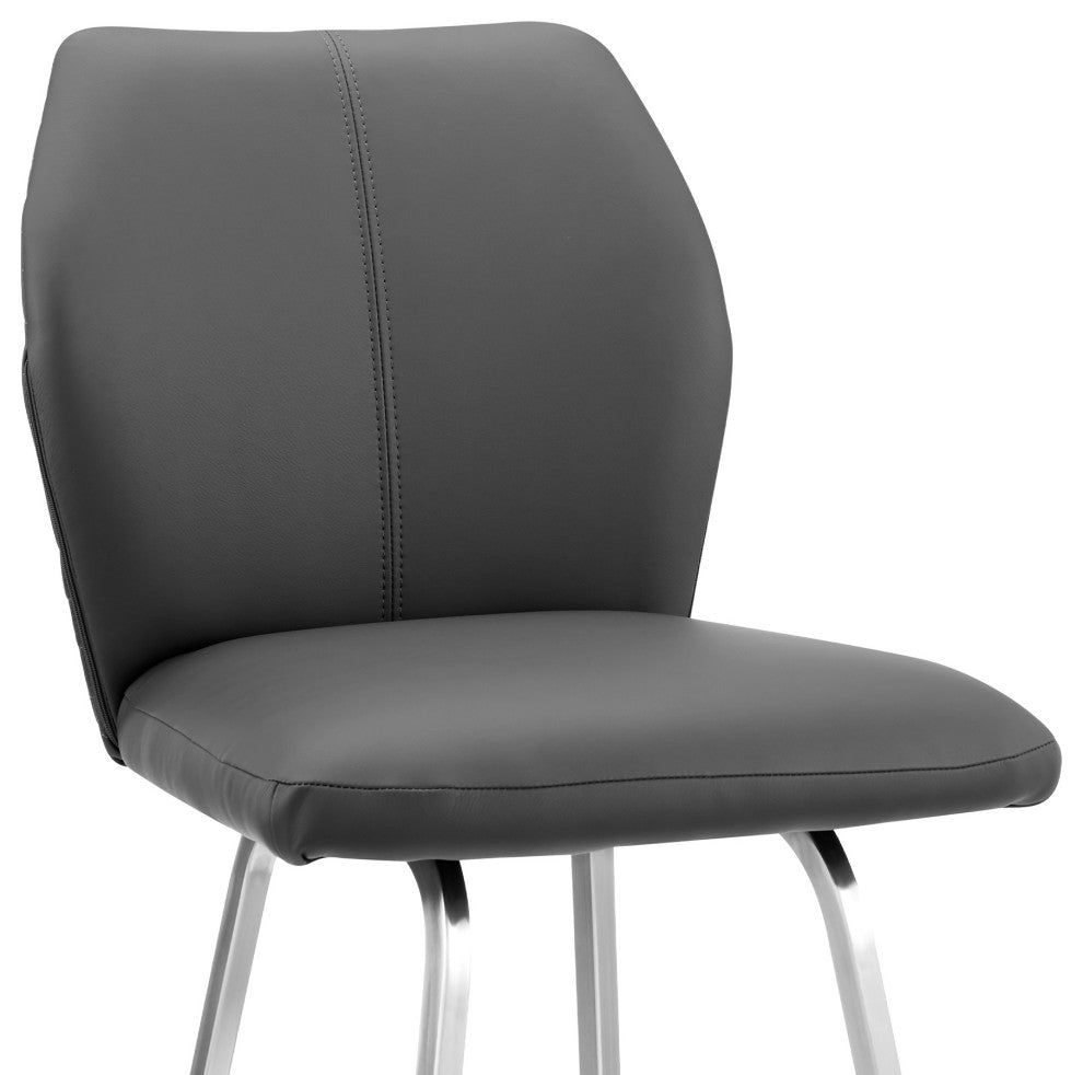 Tandy Gray Faux Leather and Brushed Stainless Steel 26" Counter Stool