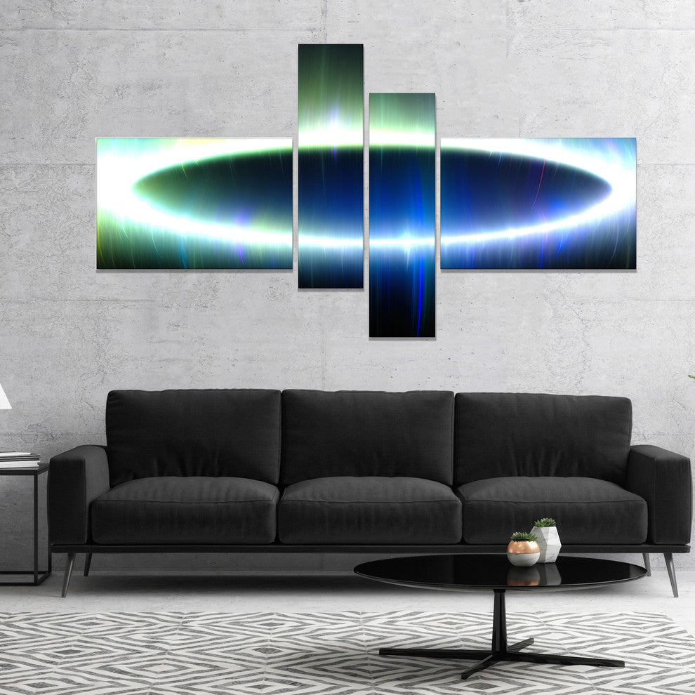 Large Blue Oval Fractal Light, Abstract Canvas Art Print, 60"x32", 4 panels