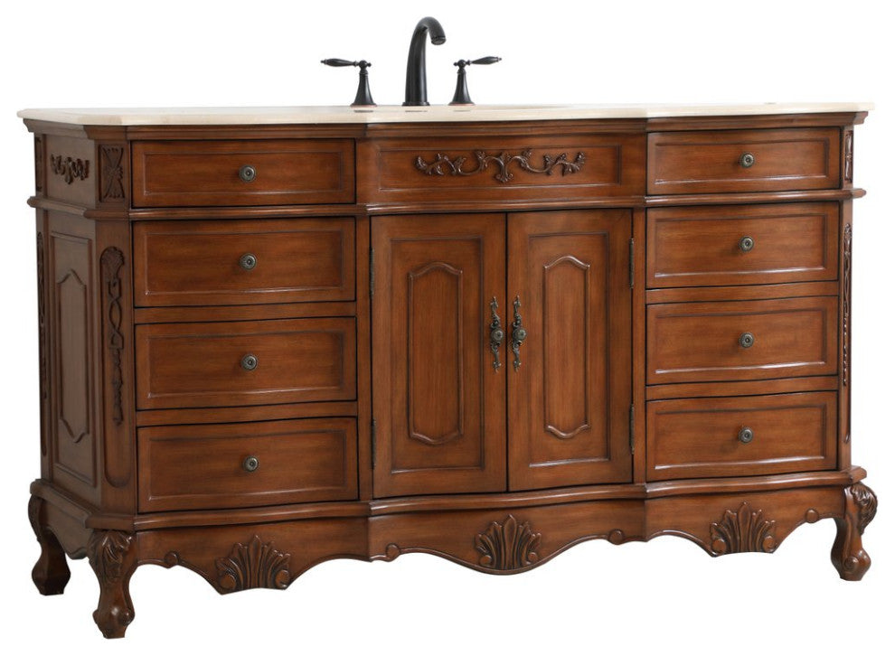 60" Single Bathroom Vanity, Teak