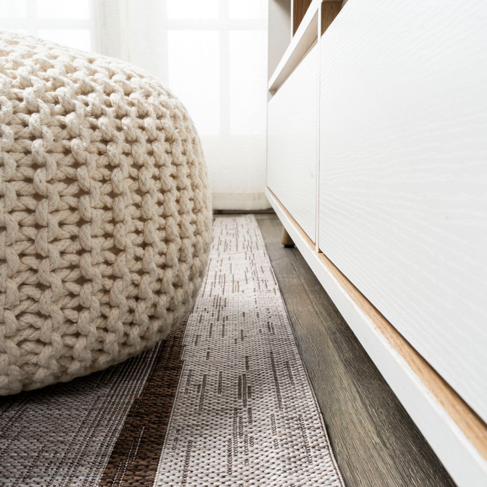 Colonia Berber Stripe Indoor/Outdoor Rug, Beige/Brown, 2x10