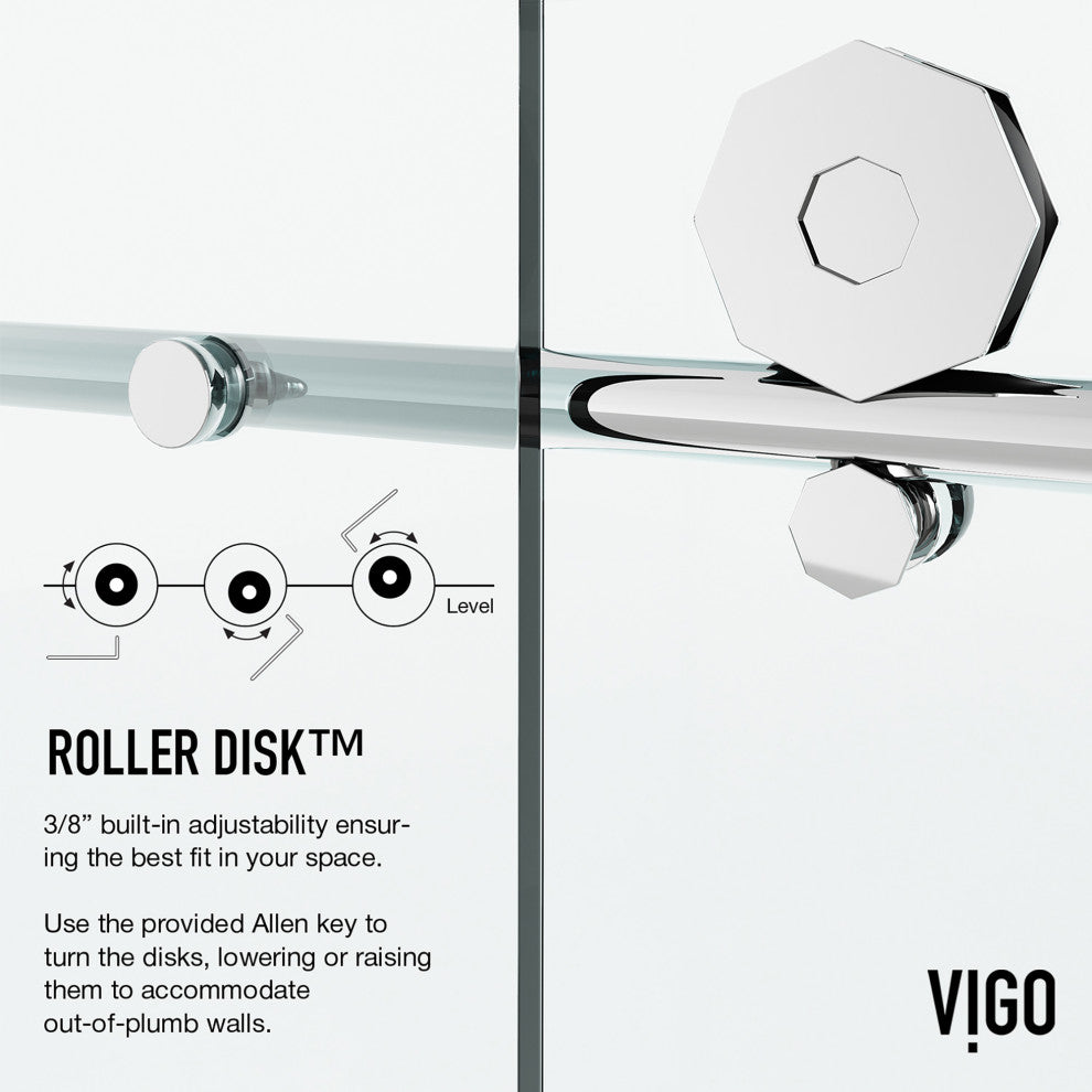 VIGO Elan Hart 56" to 60" W x 76" H Frameless Sliding Shower Door, Chrome, Clear Glass