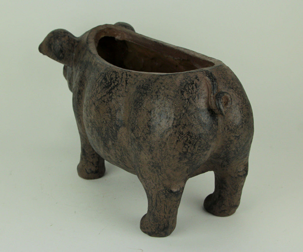 Distressed Brown Resin Indoor Outdoor Rustic Farmhouse Pig Planter