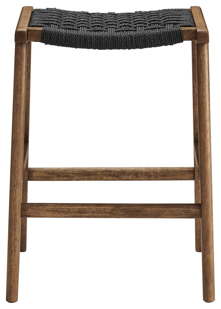 Saoirse Woven Rope Wood Counter Stool - Set of 2 - Walnut Black