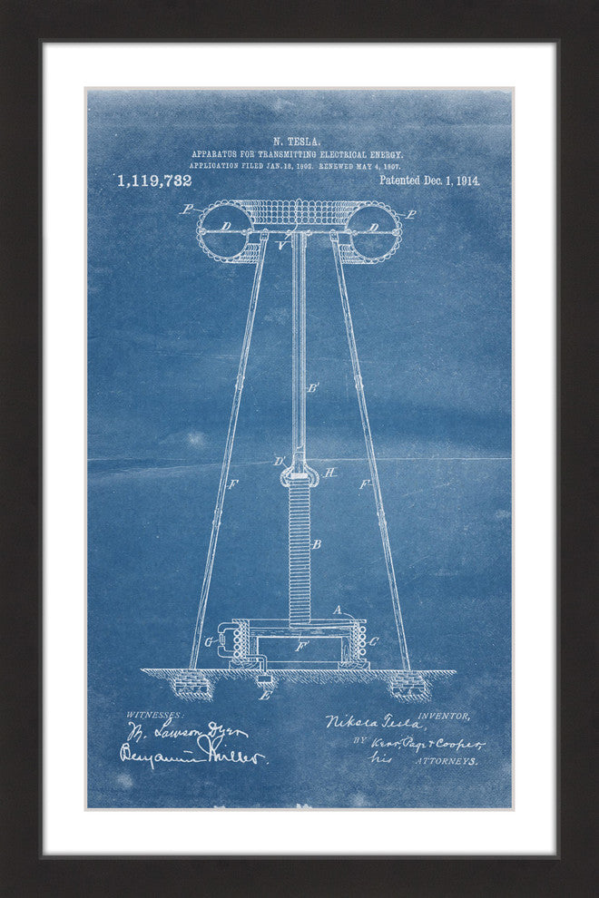 "Tesla Coil 1914 Blueprint" Framed Painting Print